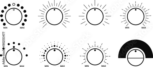 Set of eight abstract oval shapes with radiating lines and dots representing settings
