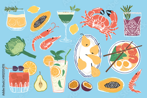 Sketch style food and beverage illustration collection.