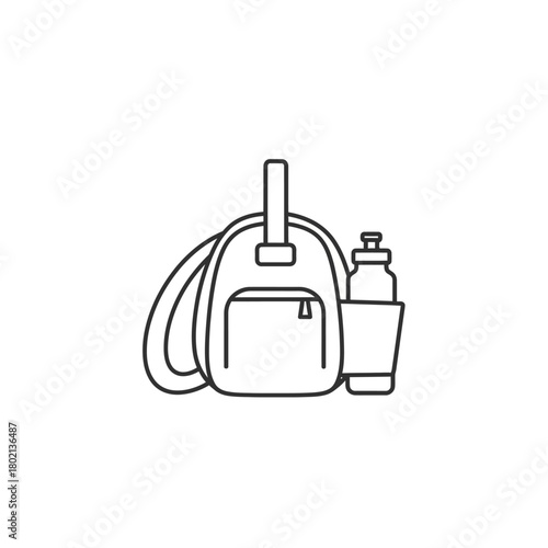 Simple Line Art Illustration of a Gym Bag and Water Bottle.