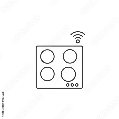 Smart Cooktop Icon - Minimalist Black and White Line Art with Wireless Symbol.