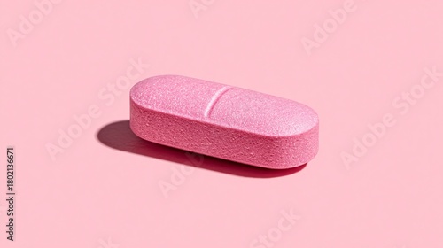 Minimal single pink pill on pastel background with soft studio lighting