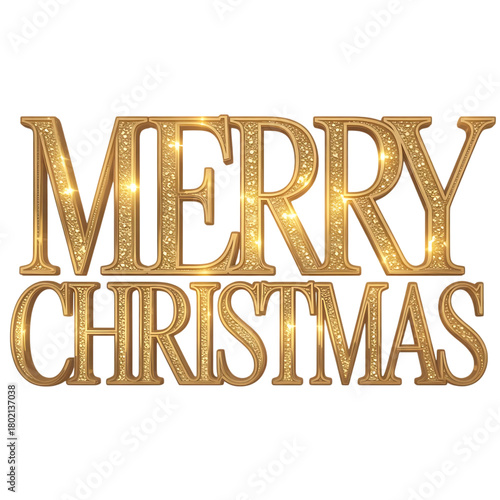 Illuminated golden merry christmas text with sparkle effects isolated on transparent background
