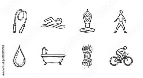 Outline icons of fitness activities