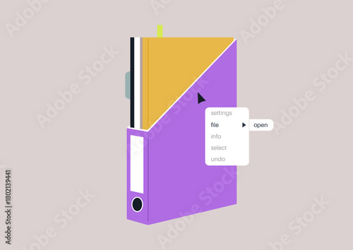 A vibrant and playful file open menu displays various options, encouraging users to select and manage their digital files creatively and efficiently in a minimalist workspace.