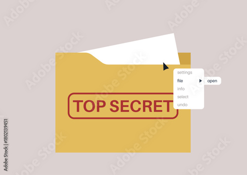 A user engages with a digital interface, navigating the file open menu, A folder labeled top secret hints at hidden information waiting to be accessed, sparking curiosity and intrigue.