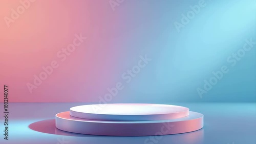 Minimalist White Two Tiered Stage With Soft Pastel Lighting And Light Rays In A Studio Environment Ideal For Product Display