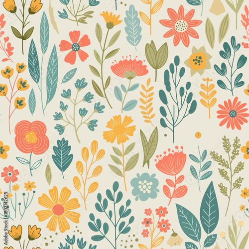 Spring flowers seamless patten. Garden summer flower motif floral texture backgrond