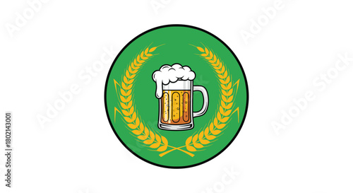 Green circular logo with a glass of beer and wheat stalks.