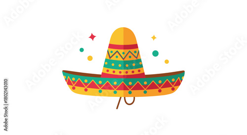 Colorful Mexican sombrero hat with festive decorations and confetti, celebrating Cinco de Mayo.