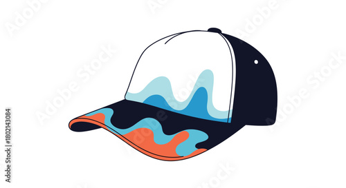 Stylized illustration of a baseball cap with a wavy pattern on the brim and front panel.