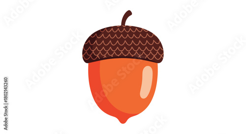 A simple cartoon acorn with a brown cap and an orange body on a white background.
