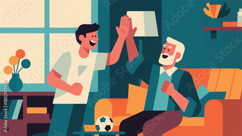 Illustration Of A Child High-Fiving His Father Vector Design Template