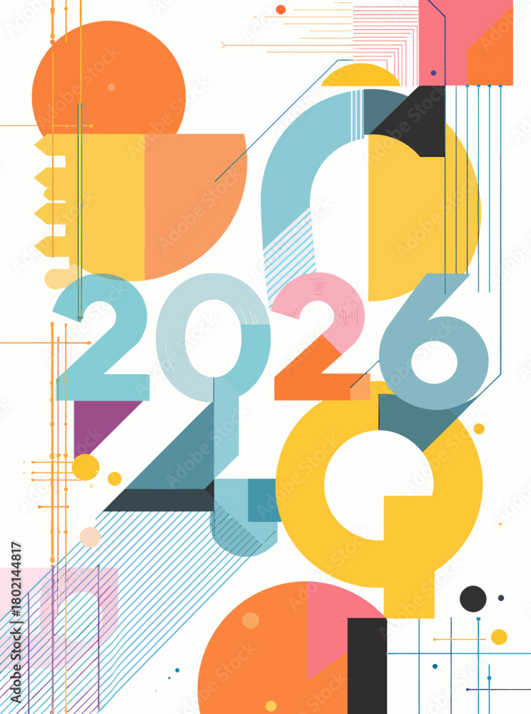 Obraz premium Abstract Geometric Composition Featuring the Year 2026 in Modern Design