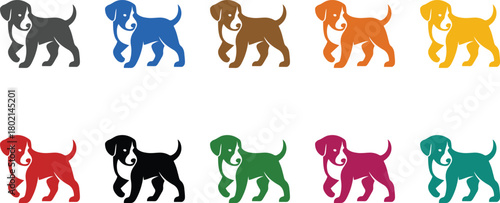 Stylized dog silhouettes in multiple colors, Colorful dog icon collection for design