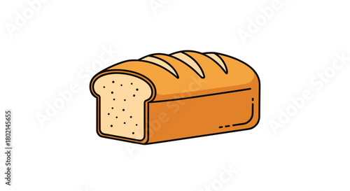 A cartoon illustration of a loaf of sliced bread with a golden brown crust and a light-colored crumb.