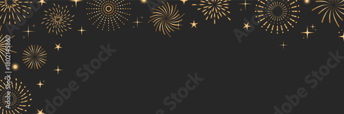 Elegant vector background with golden fireworks forming a decorative fireworks border. The fireworks pattern adds a festive, bright atmosphere ideal for holiday templates and celebration graphics