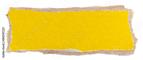 A piece of yellow torn and crumpled paper on a white background, paper, carton