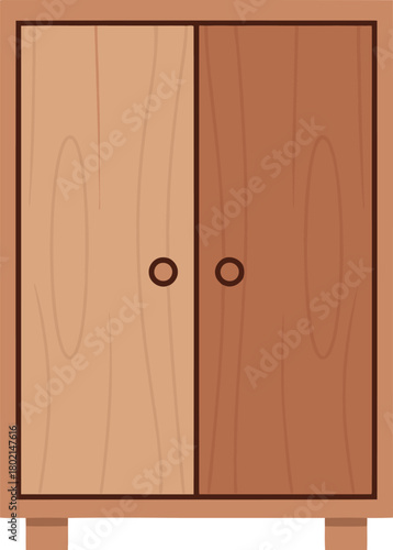 A simple two-door wooden cabinet with a flat vector design illustration.