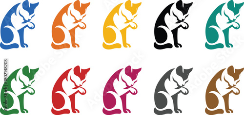 Colorful cat icons in different poses set, Multicolor cat silhouettes for artwork