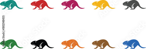 Colorful stylized beaver silhouettes rodent icons, Multicolor beaver animal graphic set