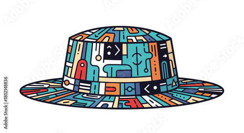 Colorful abstract pattern on a bucket hat.