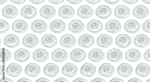 A seamless pattern of sketched roses in a repeating grid on a white background.