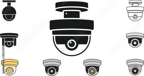 Security camera icons depicted in varying styles and perspectives