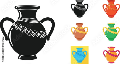 An assortment of ancient greek amphorae in various colors and styles