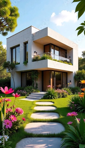 Fototapeta Naklejka Na Ścianę i Meble -  luxury home with palm trees