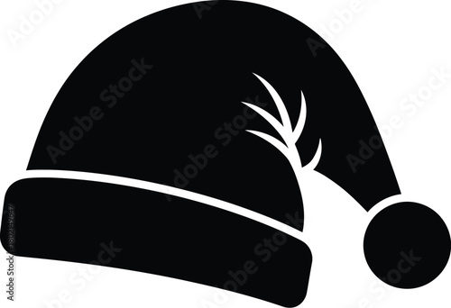 A simple black and white illustration of a classic santa claus hat
