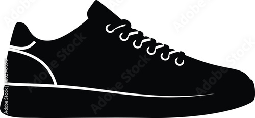 A simple black and white silhouette of a modern running shoe