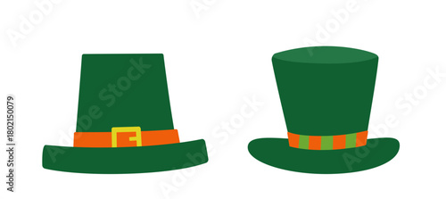 Set of st patricks day leprechaun hat flat vector illustration design.
St Patrick’s day green leprechaun hat element.
White background.