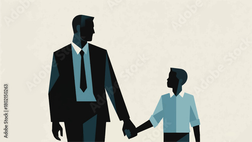 Illustration Of A Father And Son Holding Hands Vector Design Template