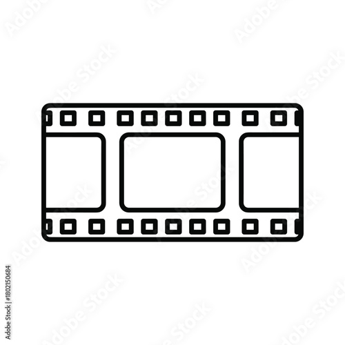 Film strip icon outline. cinema and movie reel symbol for video production, entertainment, media, and digital content creation concept illustration.