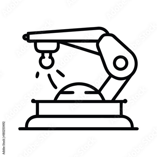 Illustration of an industrial robot arm performing a task, it symbolizes automation, precision, and technological advancement in manufacturing