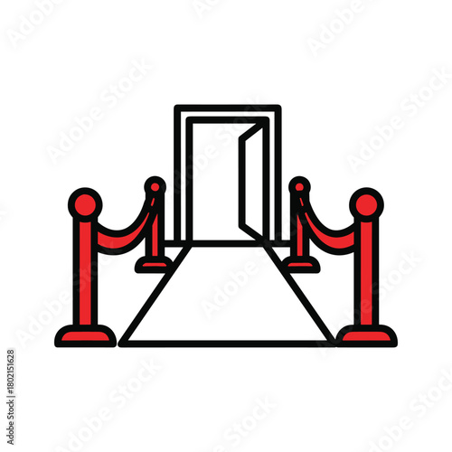 Red carpet entrance with velvet ropes leading to an open door, symbolizing exclusive access and a welcome opportunity.