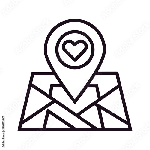 World map with location pin and heart concept for love travel, honeymoon trip, dating app, romantic destination, or finding love