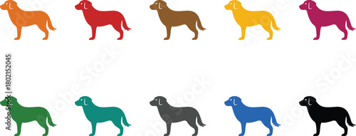 Colorful dog silhouettes in different poses puppy, Multicolor puppy icons for artwork