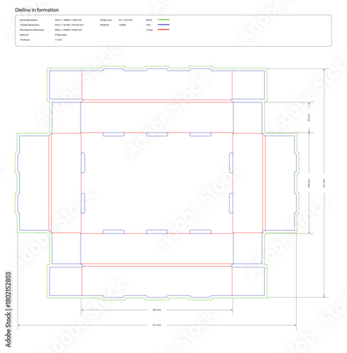 Rectangular Cardboard Box Die Cut Template With Scoring And Cutting Lines box template packaging
