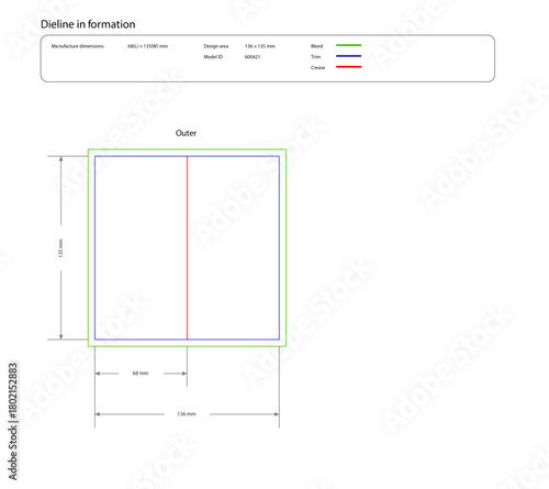 Square diagram with dimensions and color-coded lines for division graphic illustration