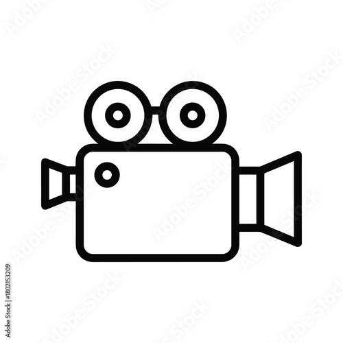 Movie camera icon illustrating film production, video recording, cinematography, and entertainment industry concepts. vintage reel camera symbol.
