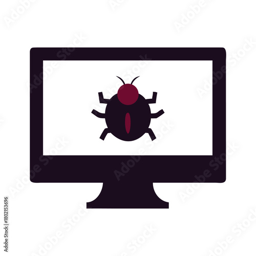 Illustration of a computer monitor displaying a bug, symbolizing software issues, cybersecurity threats, and the need for debugging