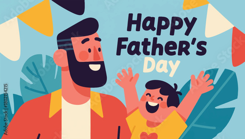 Illustration Of A Father And Son With The Words "Father's Day" Written On It In A Cheerful Atmosphere Vector Design Template