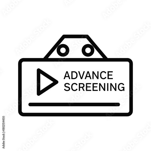 Advance screening vector line icon for film and movie premieres. early access event symbol with play button design.