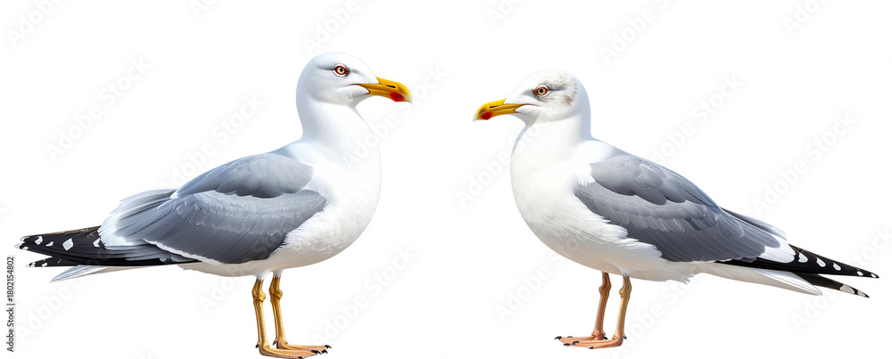 Obraz premium Side View of a Standing Seagull with Sharp Details, Isolated.