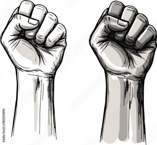 Raised fists vector illustration symbolizing unity, protest, solidarity, resistance, equality, social justice, empowerment, activism, clenched hands graphic artwork