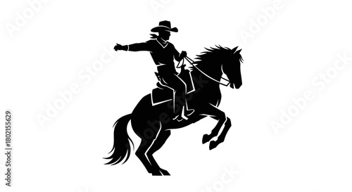 Wallpaper Mural Black silhouette of a cowboy riding a rearing horse on a white background. Torontodigital.ca