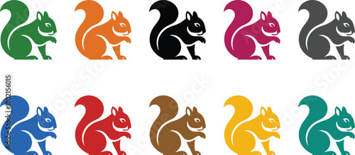Colorful stylized squirrels sitting on white background, Multicolor squirrel icons animal set