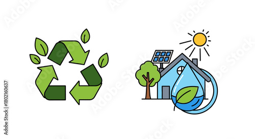 Eco-friendly icons: green energy and recycling symbols for sustainable living