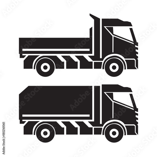 Dump Truck Silhouette Set with Industrial Details